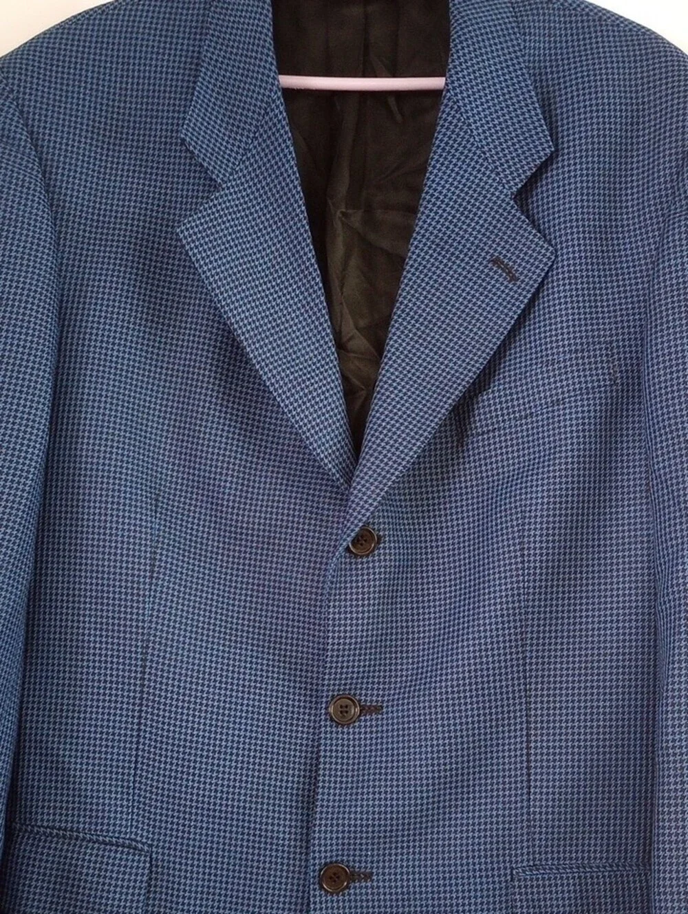 Fiori Vintage Silk Wool Blue Houndstooth Classic Sport Coat Blazer Men Sz L